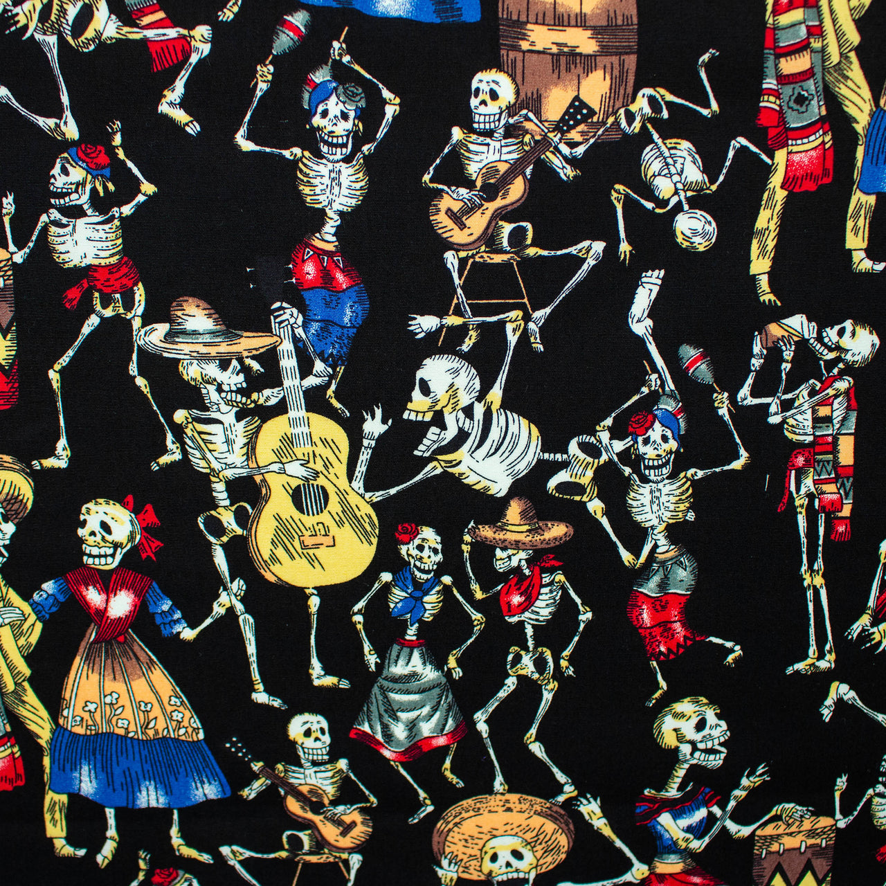 Day of the Dead Cotton print fabric - Dancing Skeletons - Rose & Hubble Design