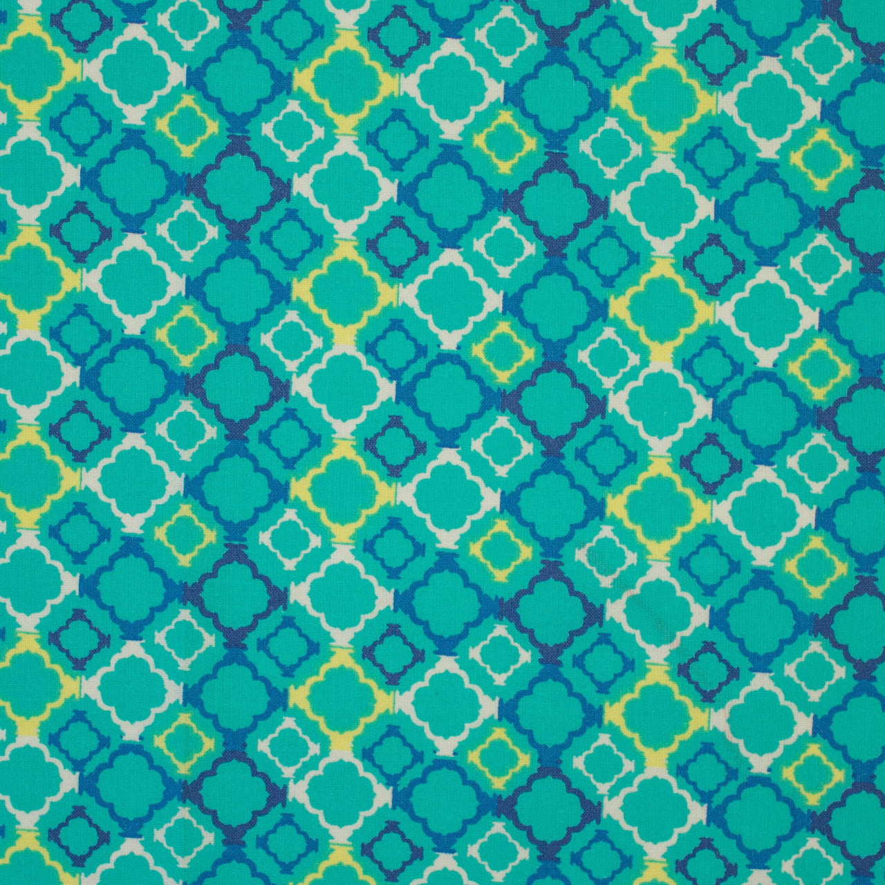 Green Geometric Printed Cotton Fabric - Square, Diamond, Harlequin Design