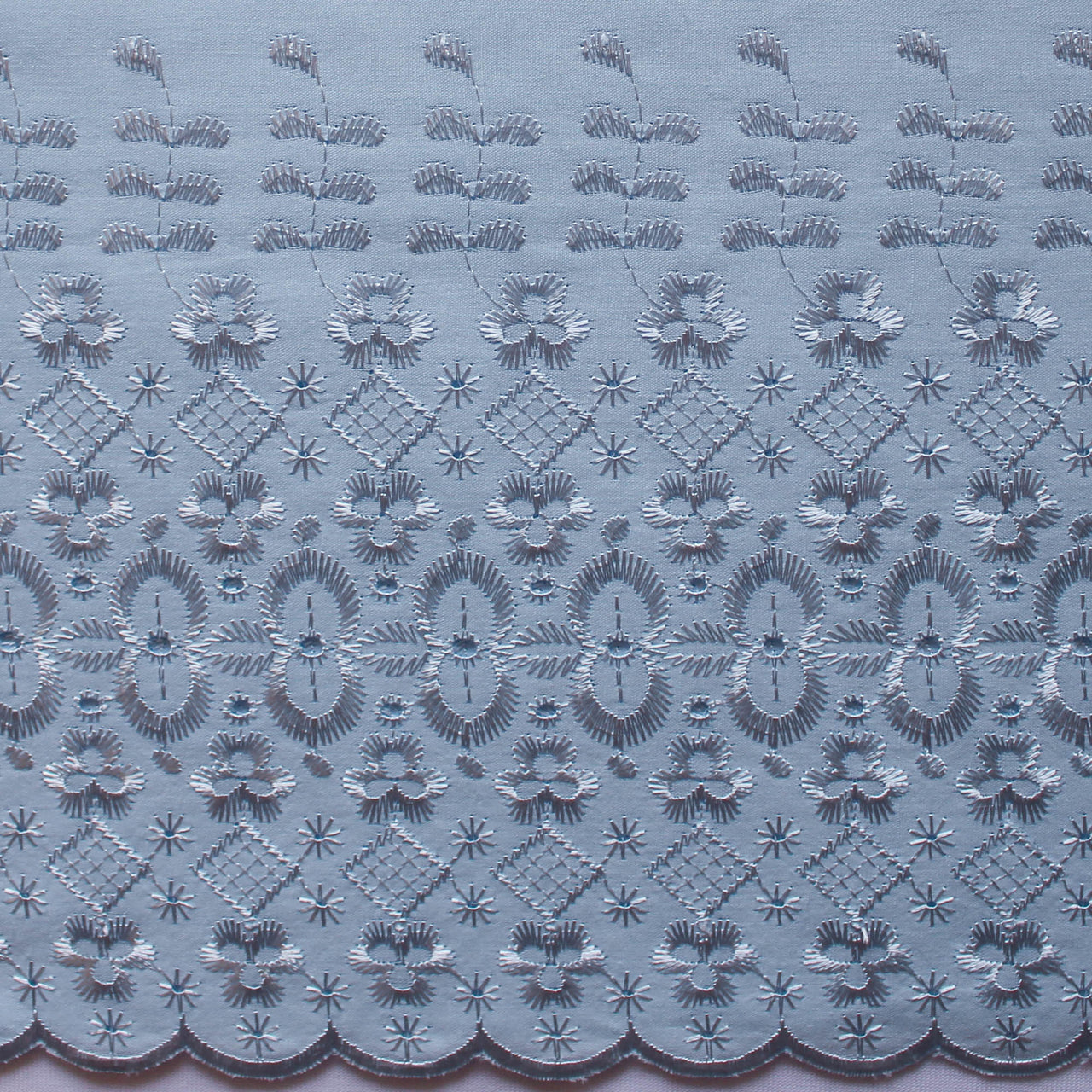 Pale Blue - Double Border Scalloped Edge Poly Cotton Fabric