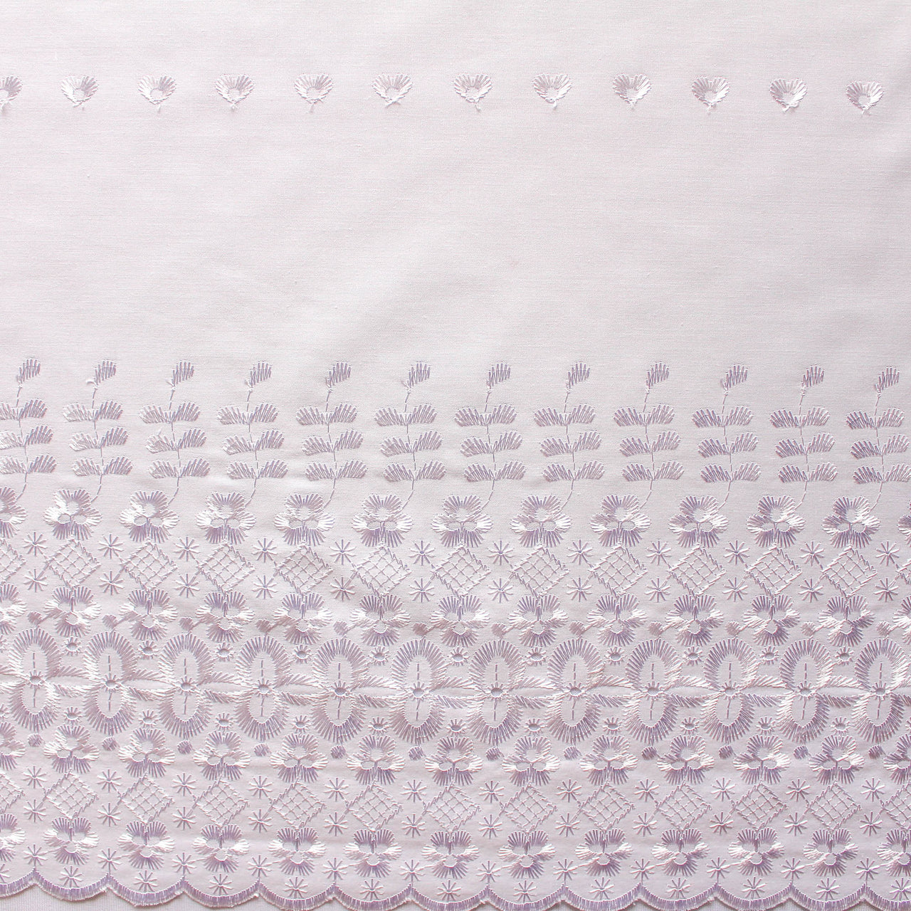 White - Double Border Scalloped Edge Poly Cotton Fabric