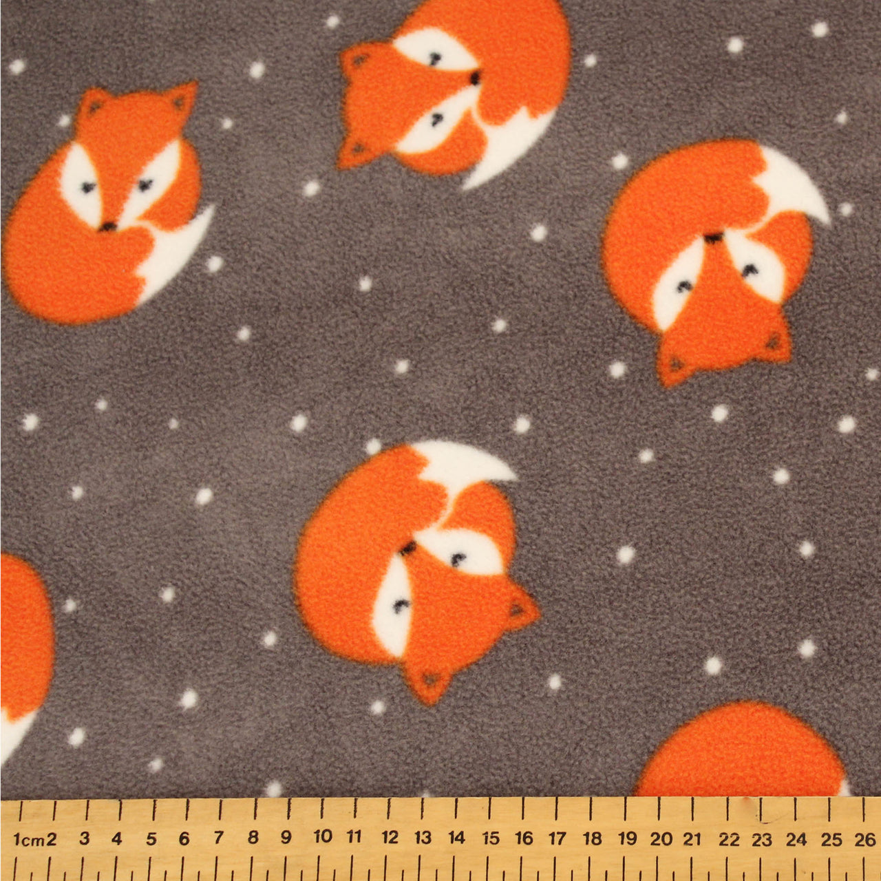 Grey - Anti-Pill Printed Polar Fleece Fabric - Fox Design