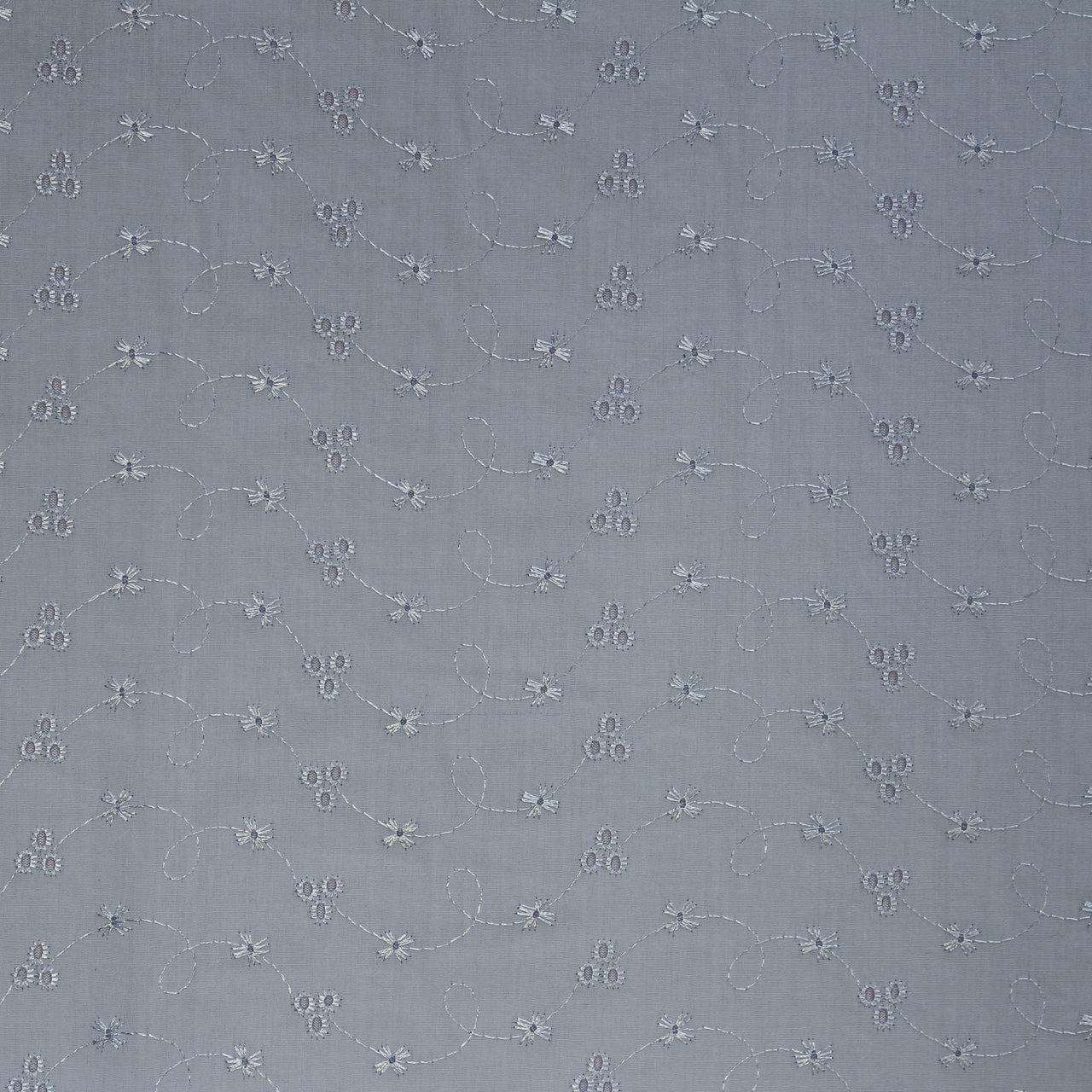 Pale Blue - Broderie Anglaise - 3 Hole Embroidered Poly Cotton Fabric
