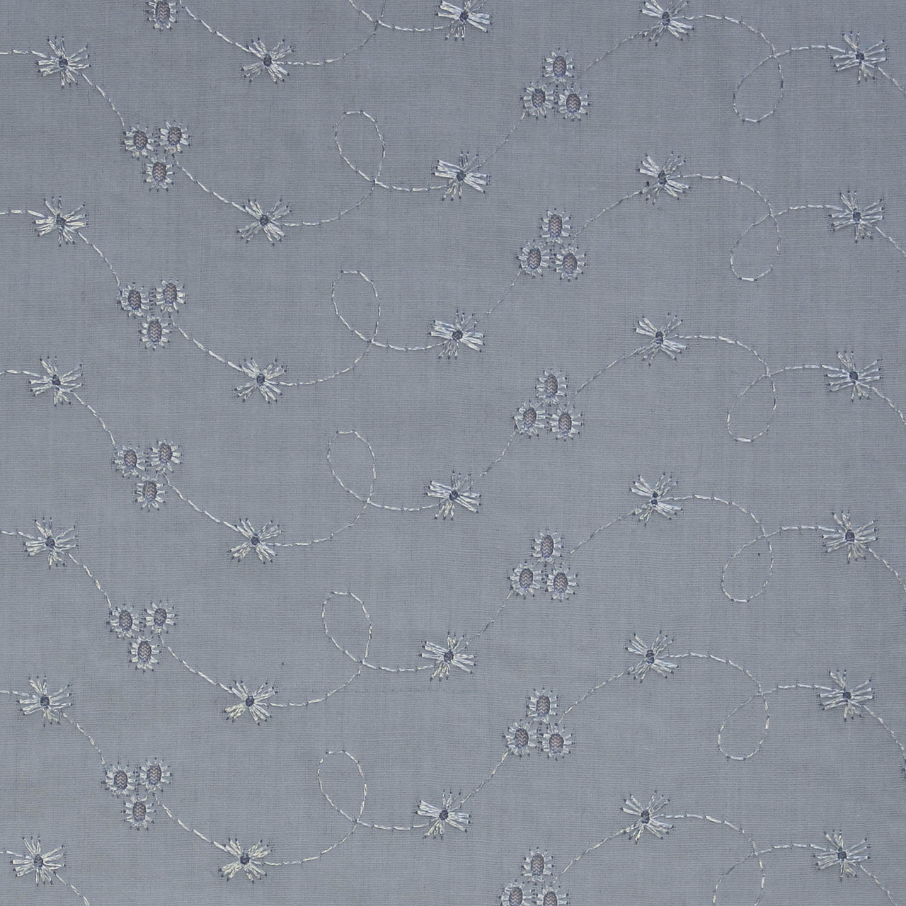 Pale Blue - Broderie Anglaise - 3 Hole Embroidered Poly Cotton Fabric
