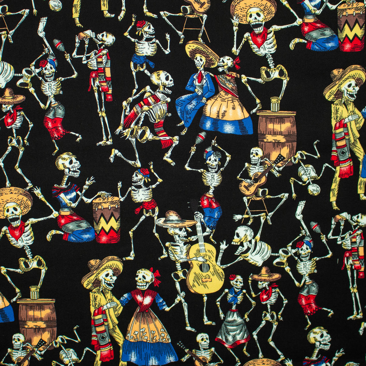 Day of the Dead Cotton print fabric - Dancing Skeletons - Rose & Hubble Design