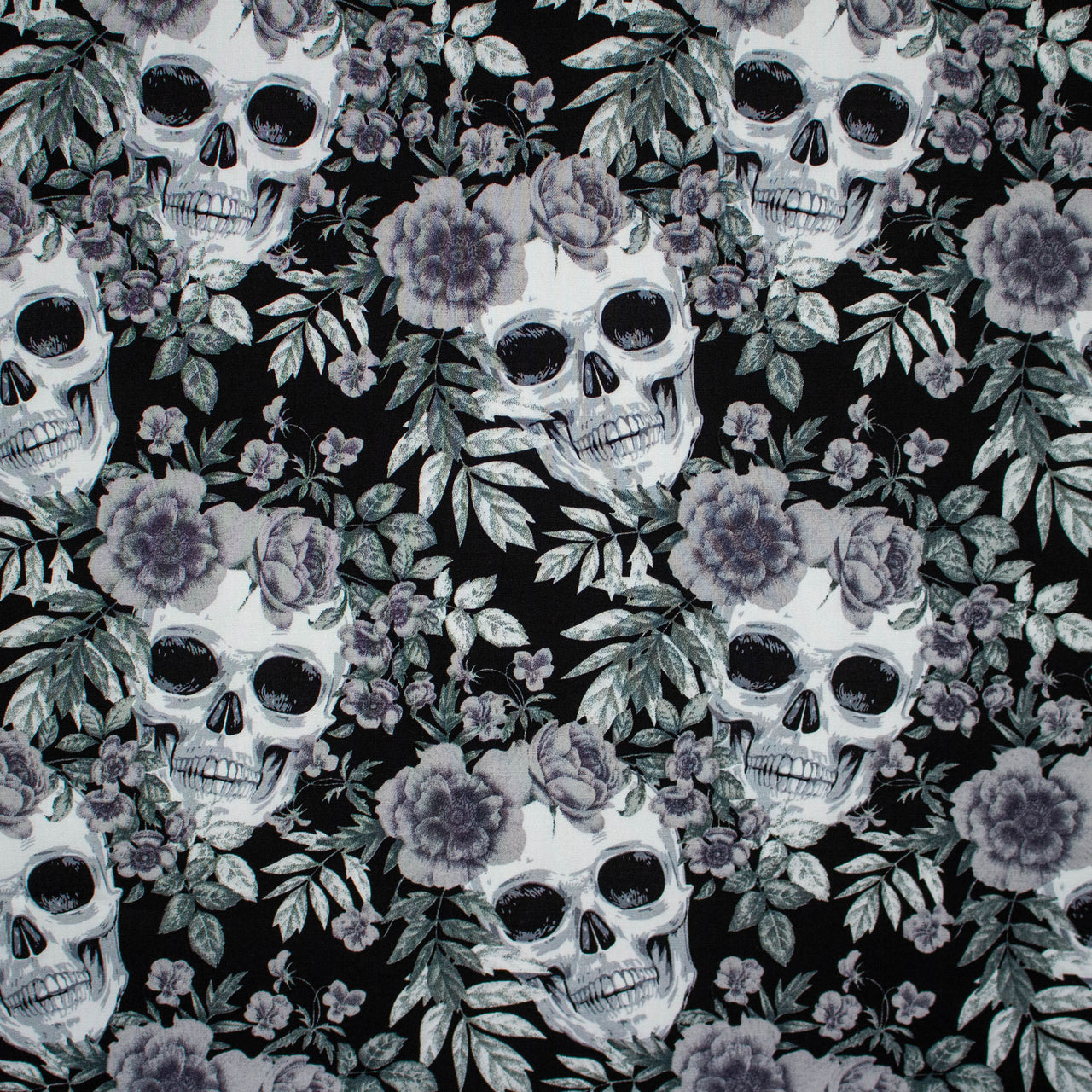 Bonehead Skulls & Roses Cotton fabric - Rose & Hubble Design