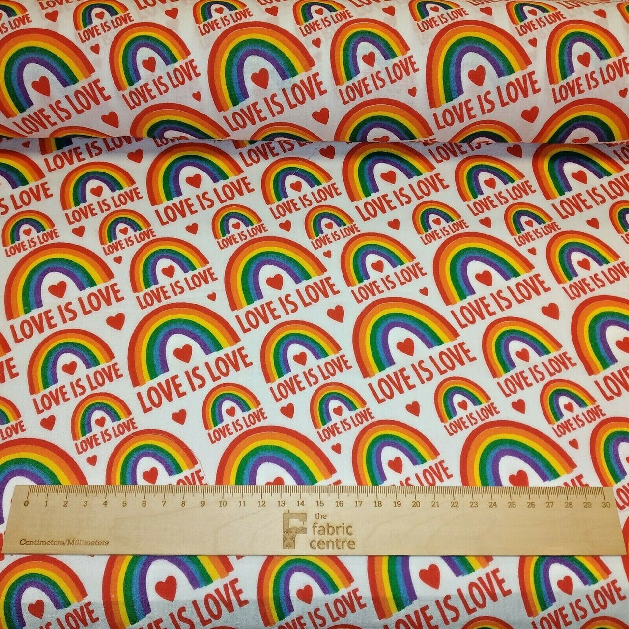 Love is Love - Rainbow Pride Printed Poly Cotton Fabric - Width 110 cm