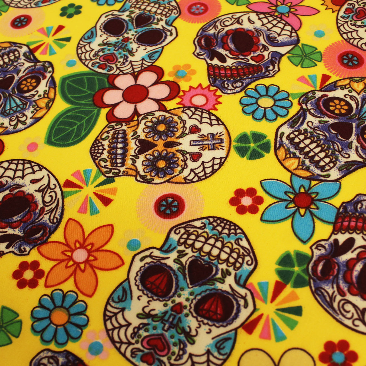 100% Cotton Poplin Fabric with Sugar Skulls - Mexican Day of the Dead - Halloween