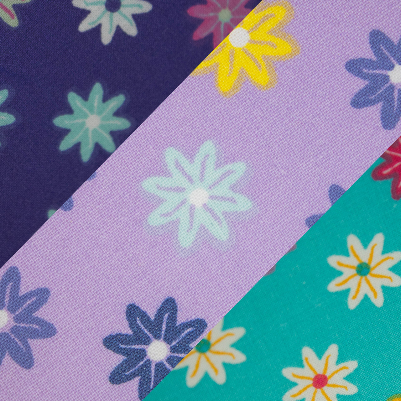 Starburst Flower Design on Printed Cotton Fabric - Available in 3 colourways