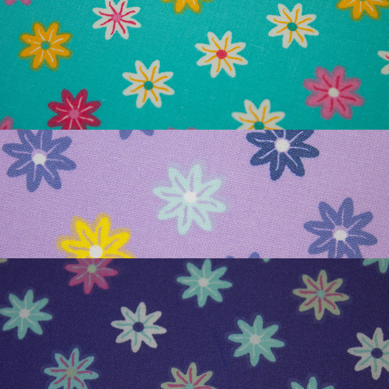 Starburst Flower Design on Printed Cotton Fabric - Available in 3 colourways