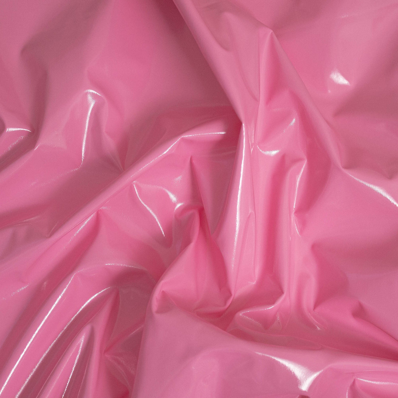 Tissu extensible brillant en PVC rose Barbie - Étirement naturel 1 sens - Enduit PU