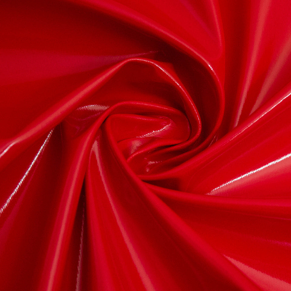 Red Pu Red PVC Shiny Stretch Fabric - 1 Way Natural Stretch - PU Coated