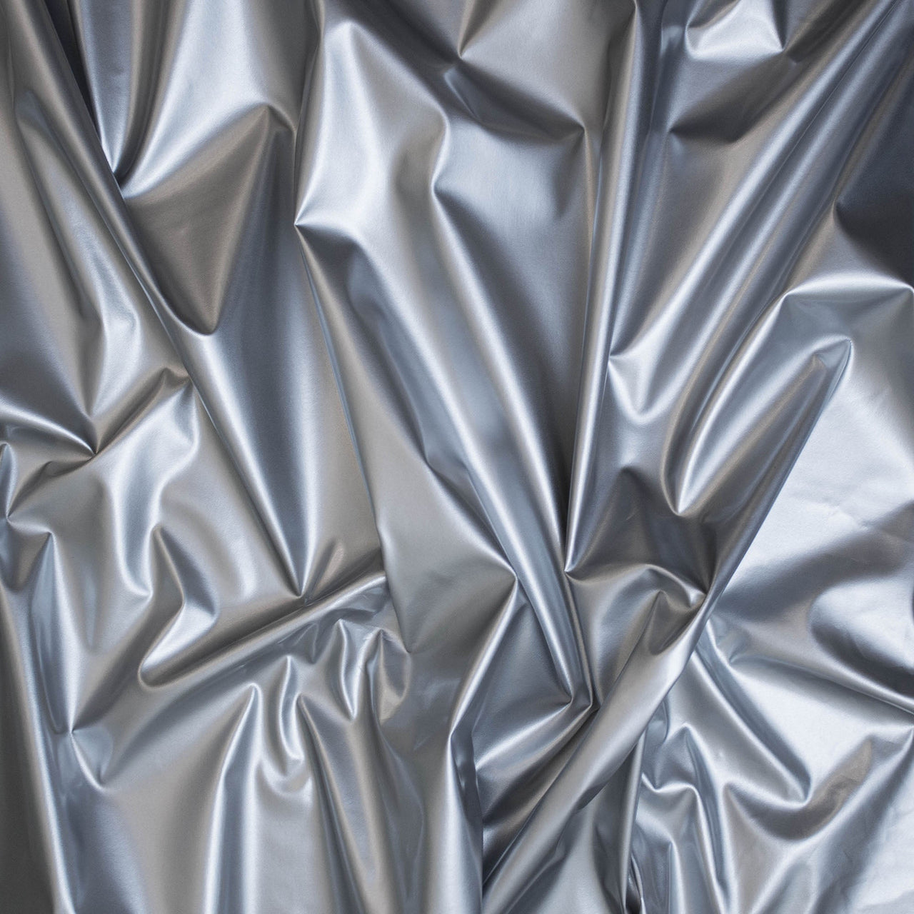 Silber glänzender PVC-Stretchstoff – 1-Wege-Naturstretch – PU-beschichtet
