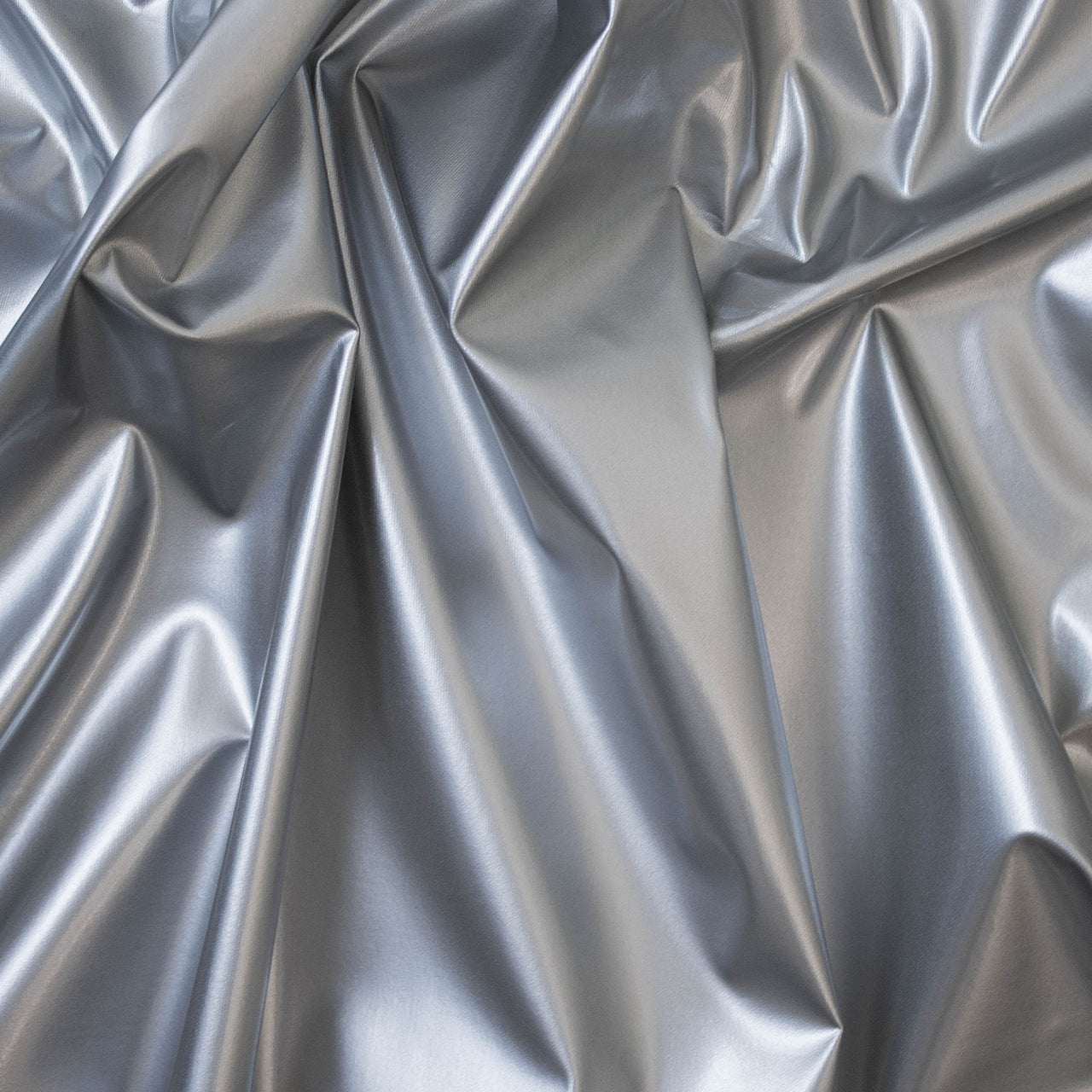 Silber glänzender PVC-Stretchstoff – 1-Wege-Naturstretch – PU-beschichtet