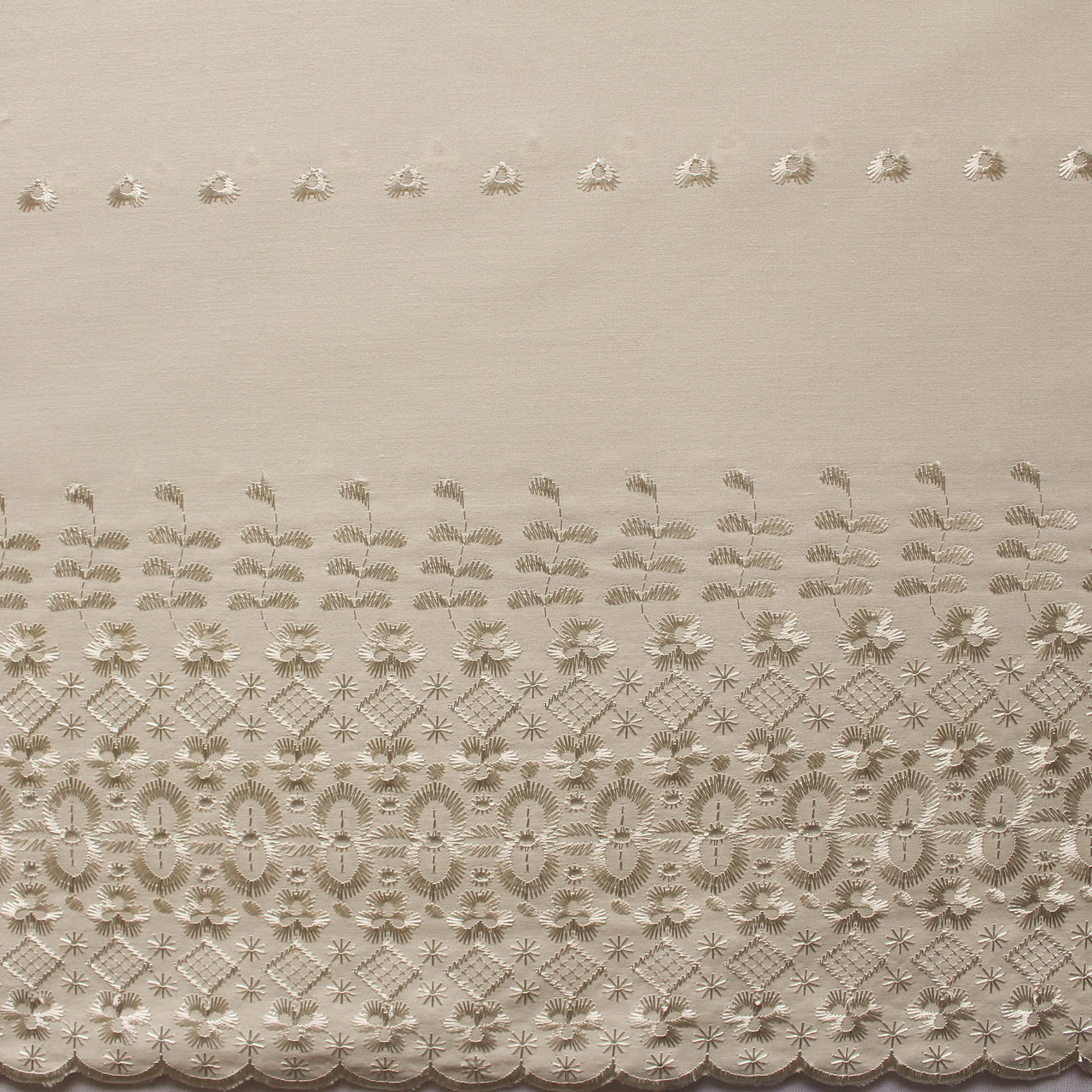 Ivory - Double Border Scalloped Edge Poly Cotton Fabric