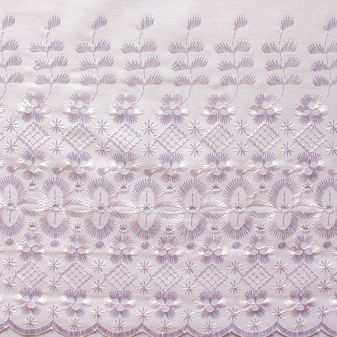 White - Double Border Scalloped Edge Poly Cotton Fabric