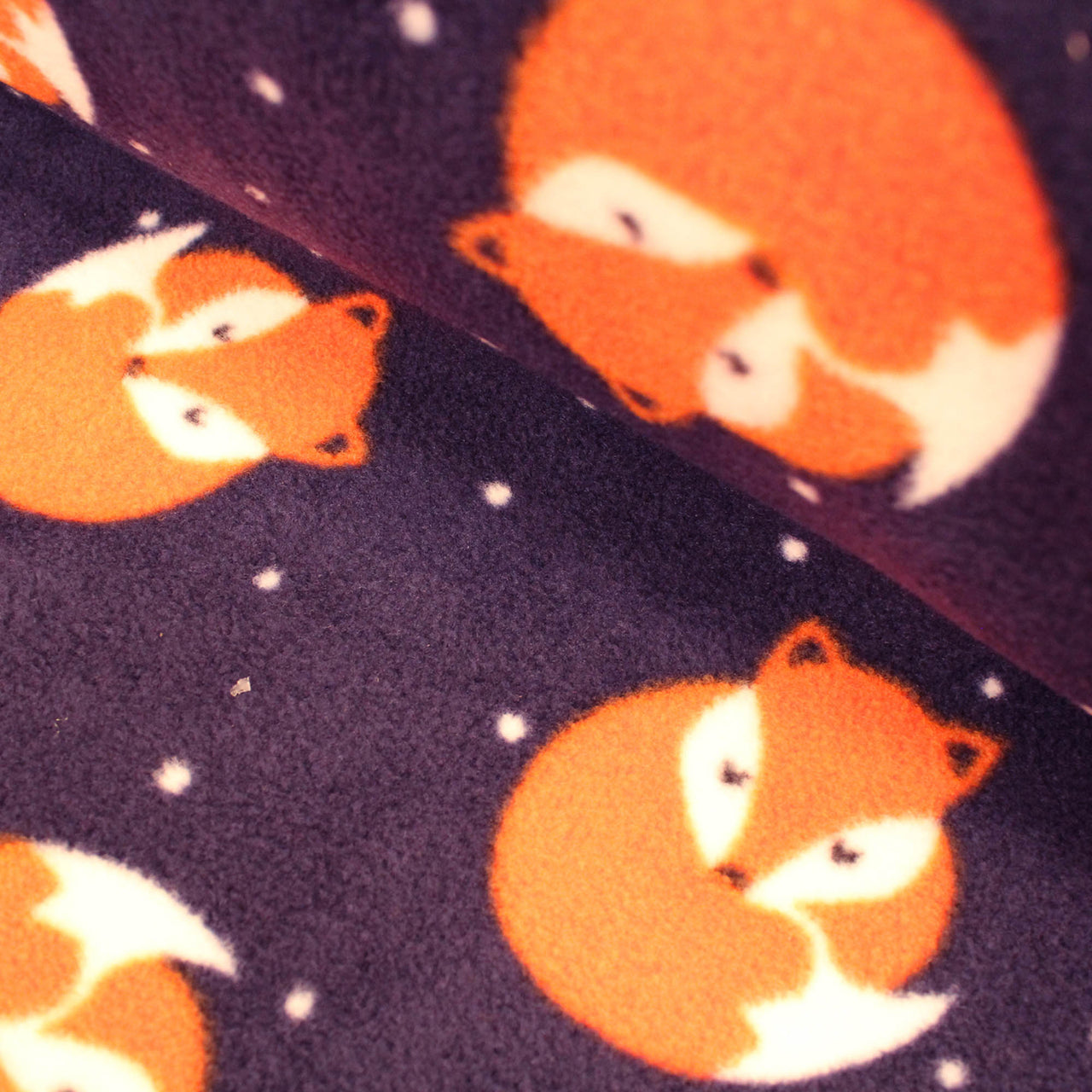 Navy - Anti-Pill Printed Polar Fleece Fabric - Fox Design